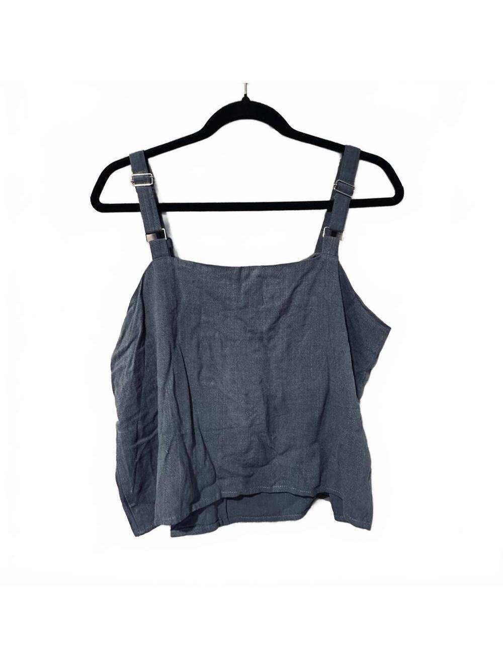 Women's Charcoal Gray Square-Neck Linen Blend Tank Top